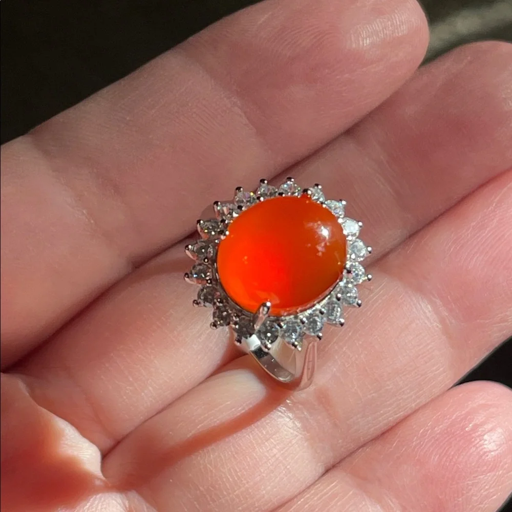 NWT Genuine Carnelian & CZ Sterling Silver Ring, Size 6 - Picture 3 of 11